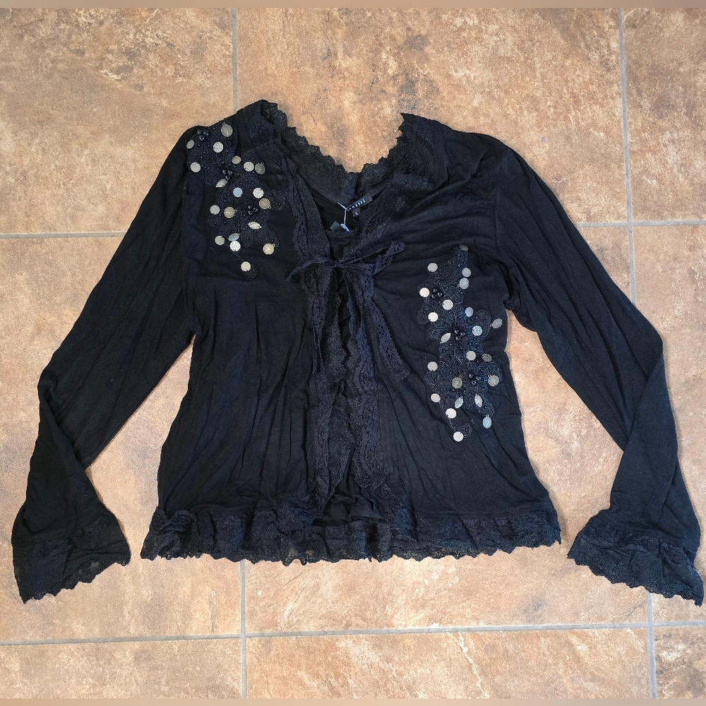 Black Embroidered | PANITTI | Lace Cardigan w/Tank